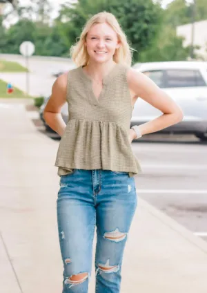 Easy Street Babydoll Waffle Tank in Olive