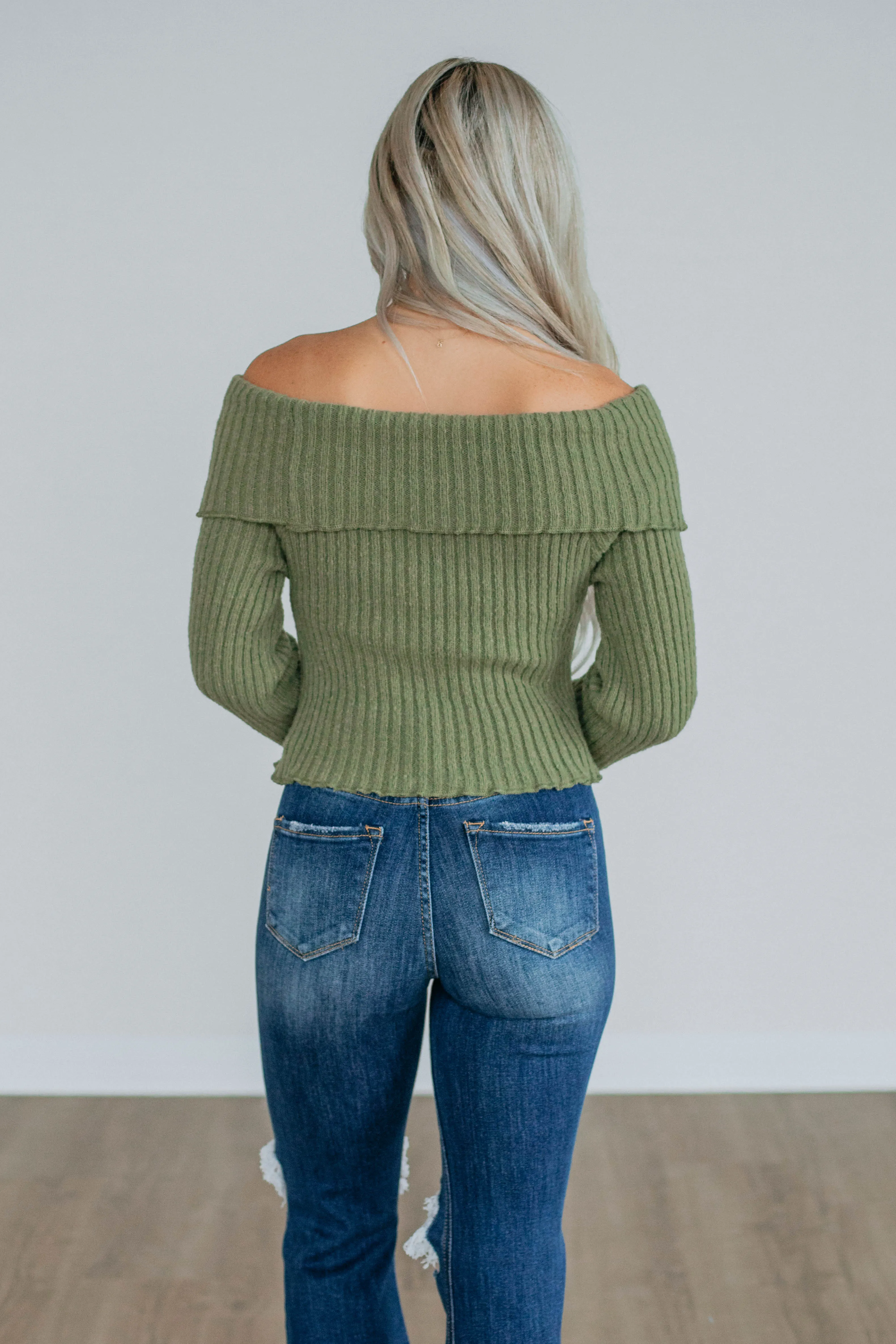 Elaine Off Shoulder Sweater  - Olive