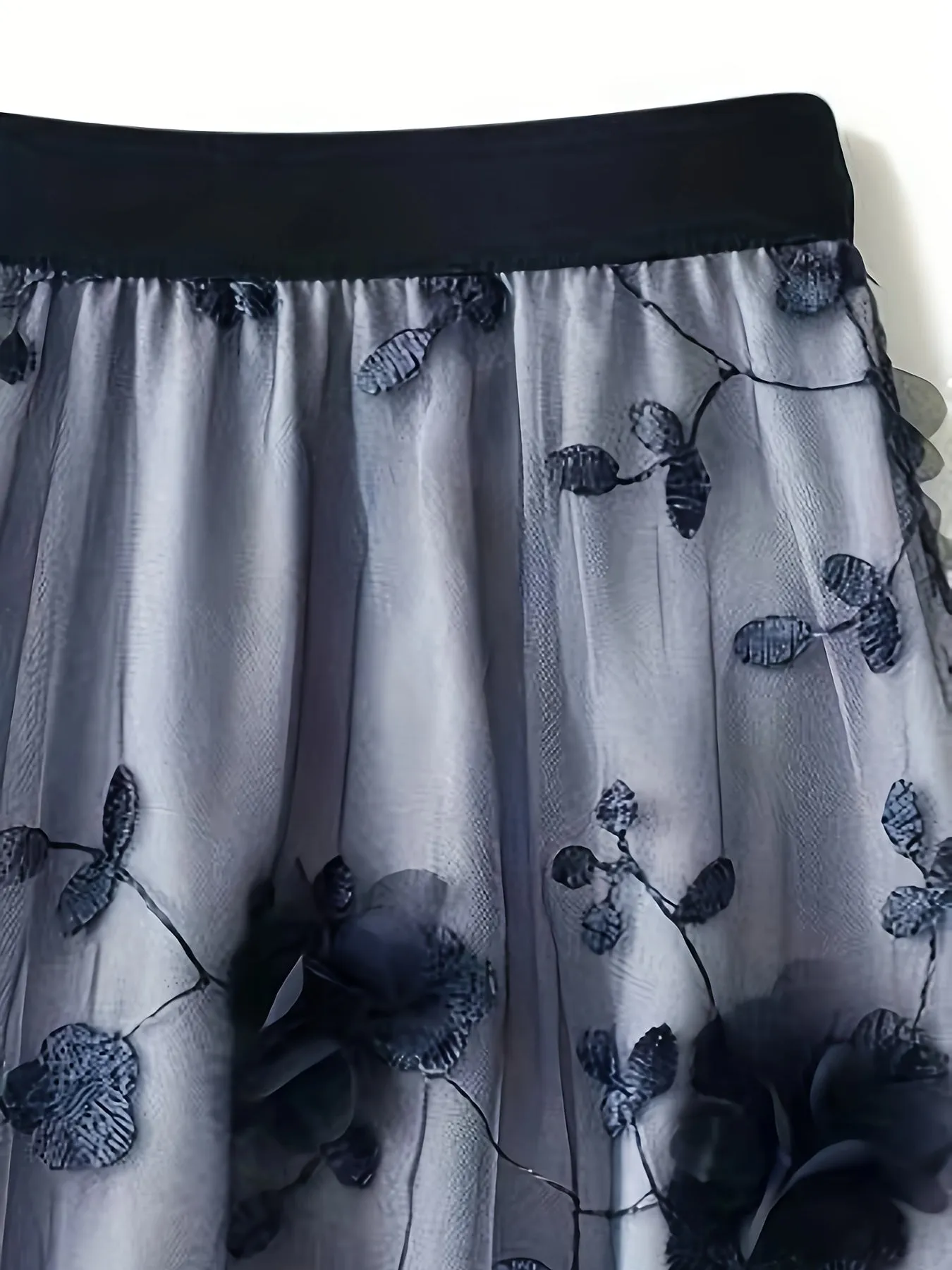 Elegant Floral Midi Skirt Light Blue A-Line Women's Dress
