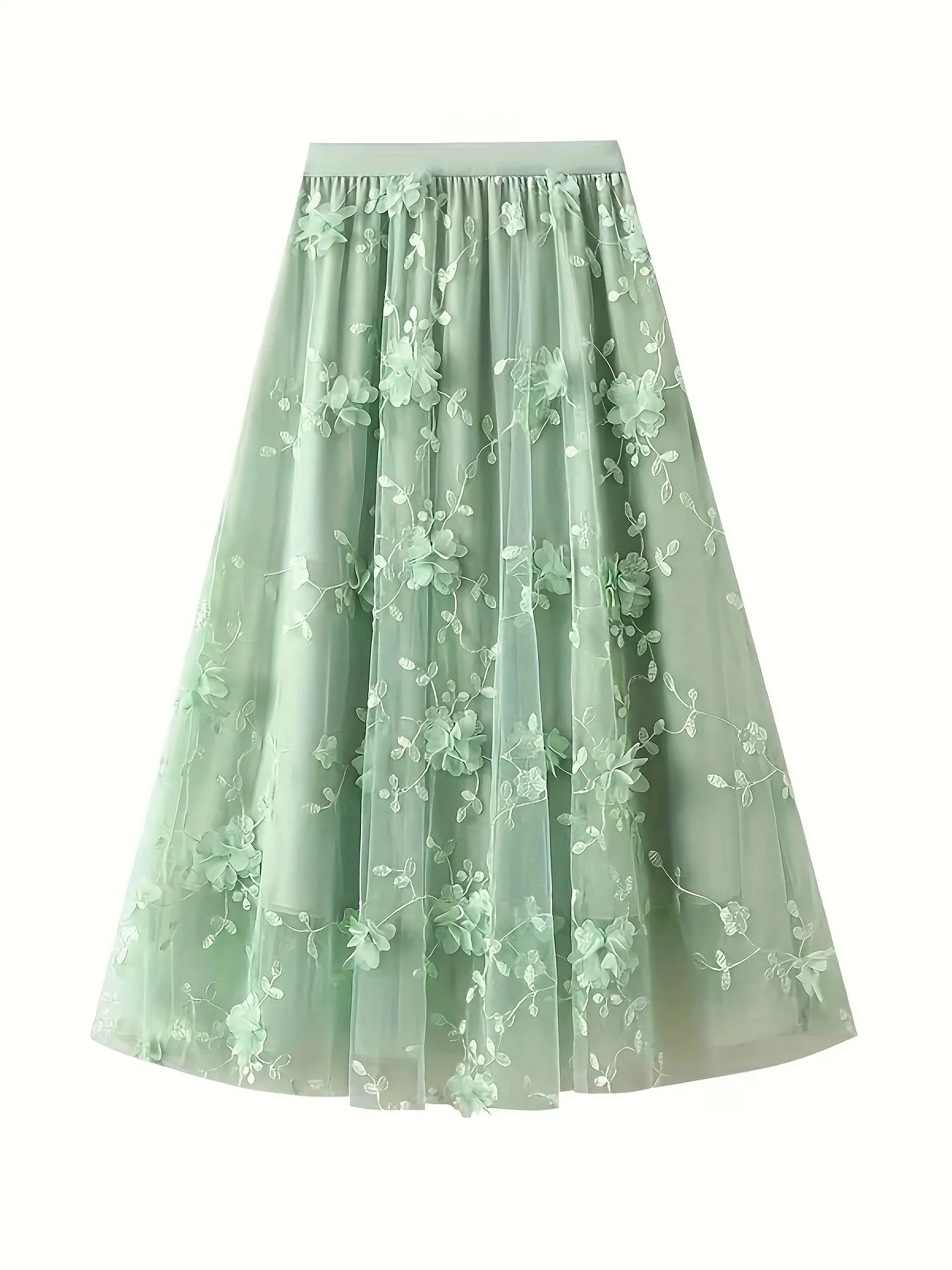 Elegant Floral Midi Skirt Light Blue A-Line Women's Dress