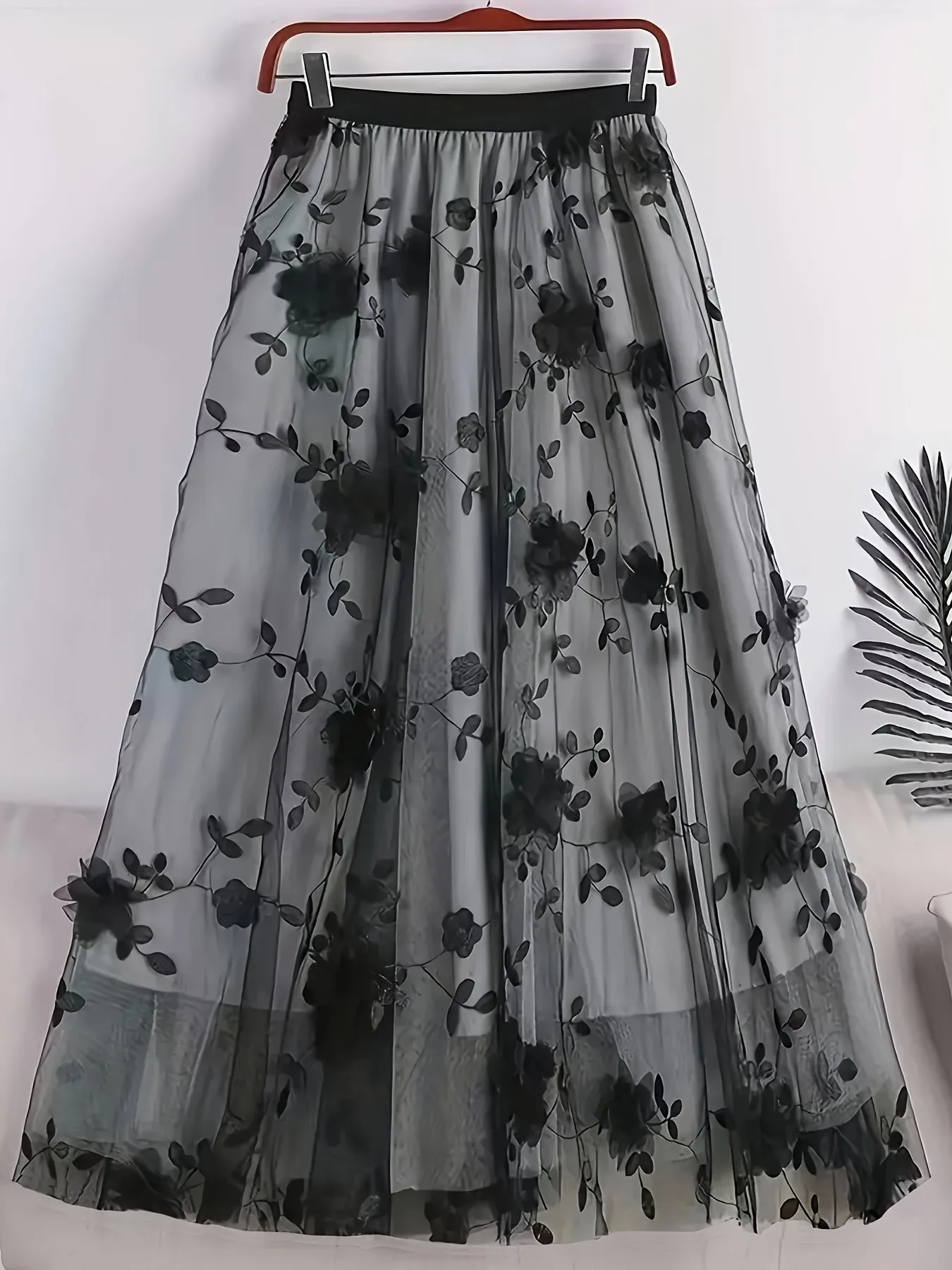 Elegant Floral Midi Skirt Light Blue A-Line Women's Dress