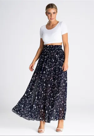 Elegant long flared striking fabric skirt