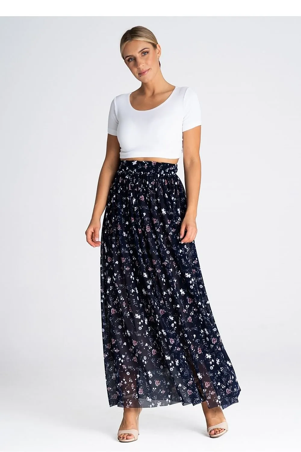 Elegant long flared striking fabric skirt