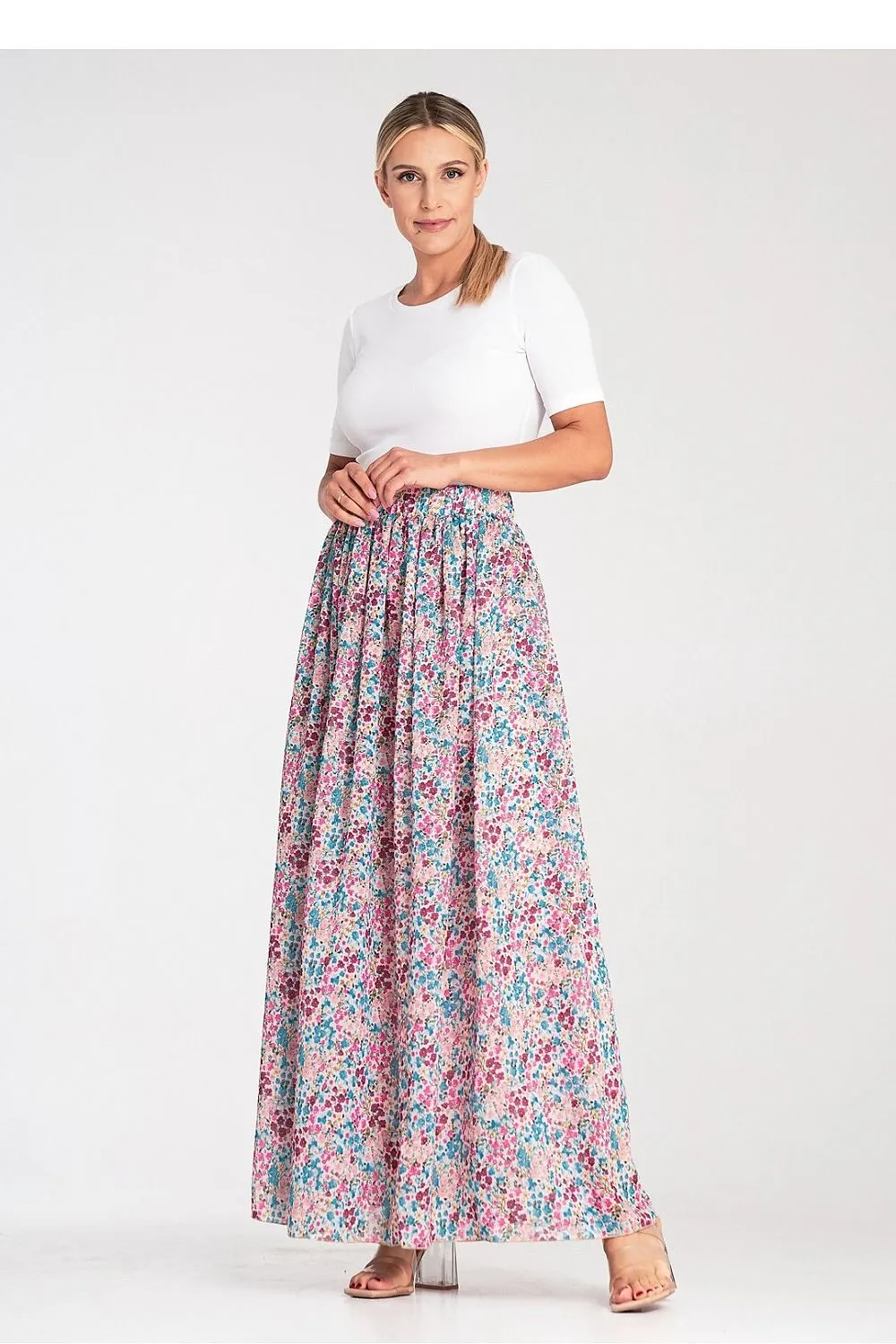 Elegant long flared striking fabric skirt