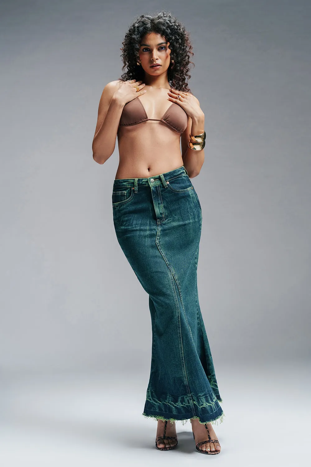 Emerald Burst Denim Mermaid Skirt