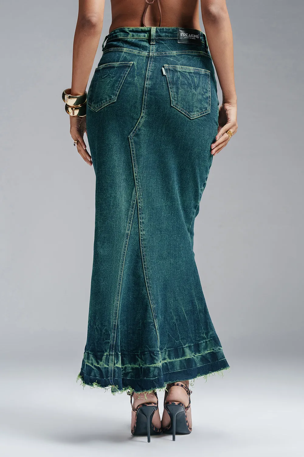 Emerald Burst Denim Mermaid Skirt