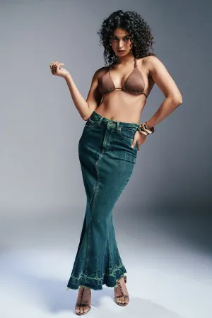 Emerald Burst Denim Mermaid Skirt