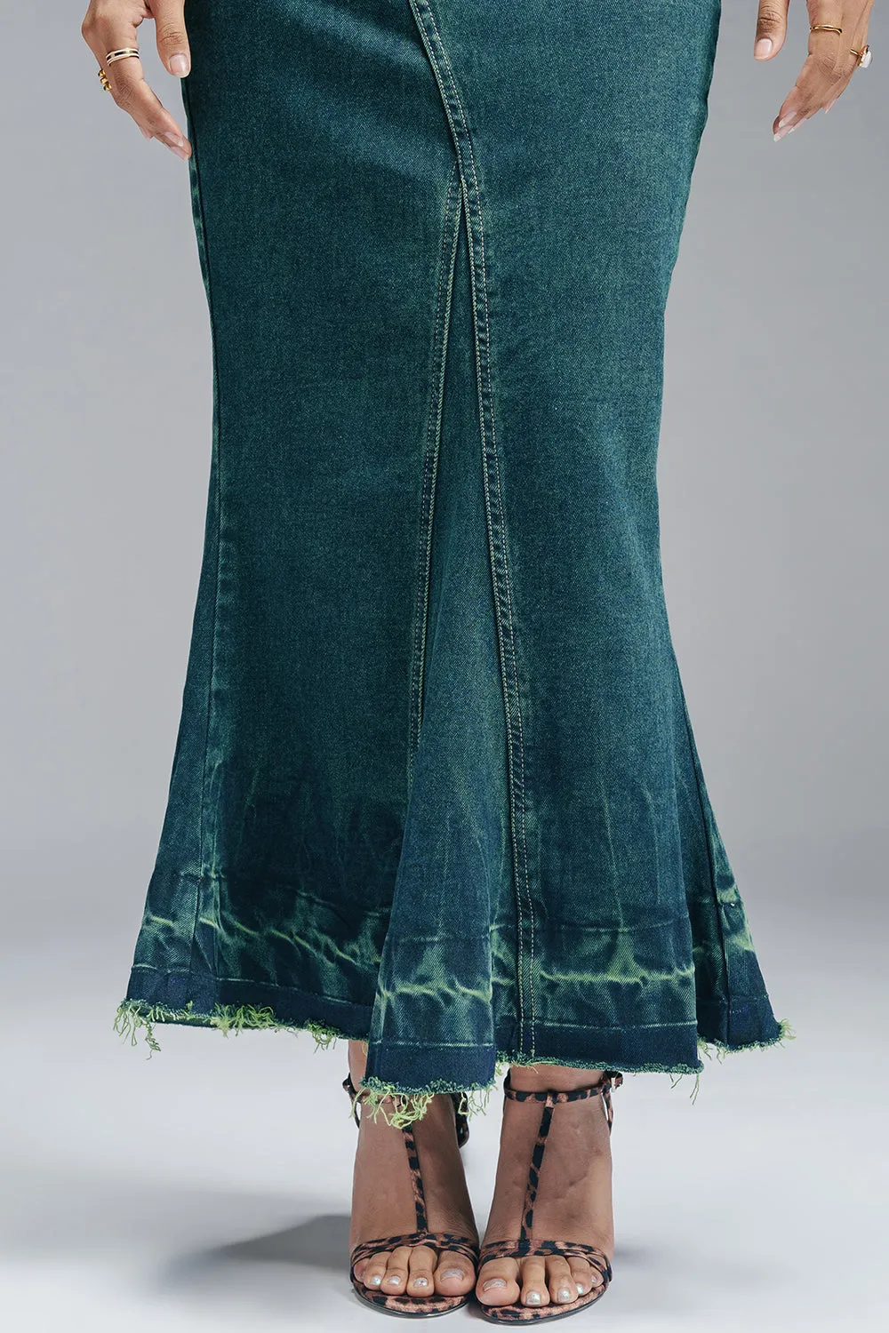 Emerald Burst Denim Mermaid Skirt