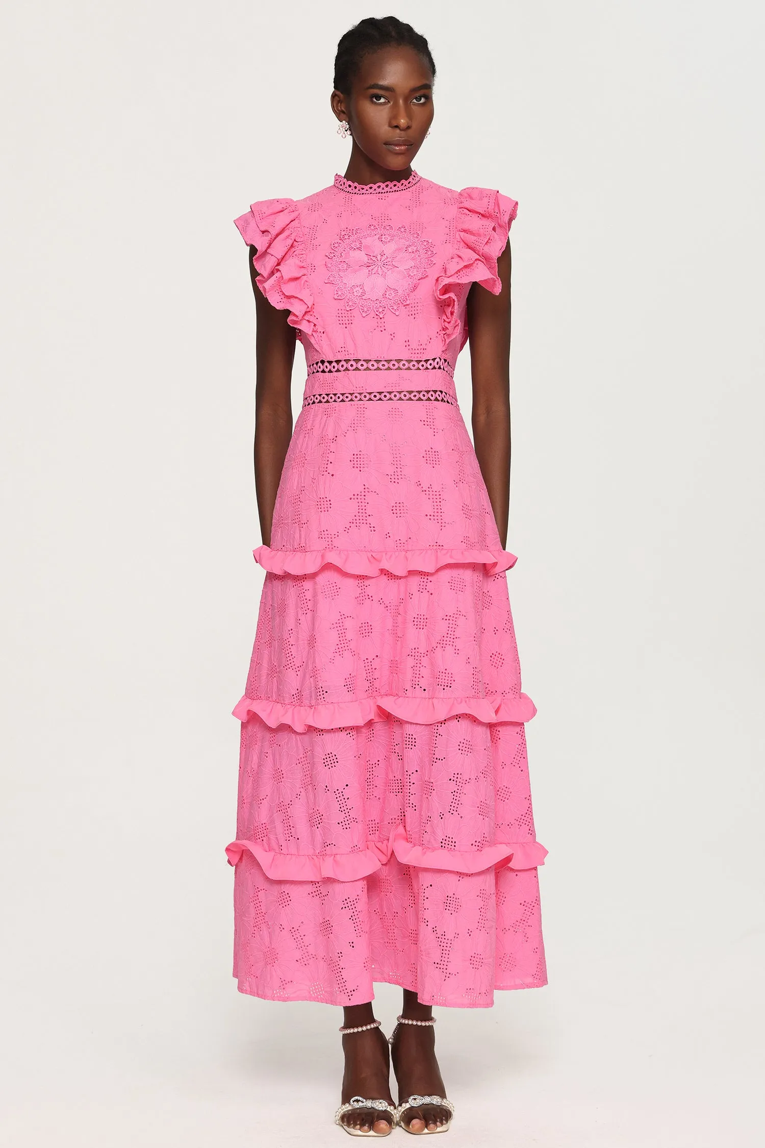 Evvie Round Neck Lace Layered Maxi Dress
