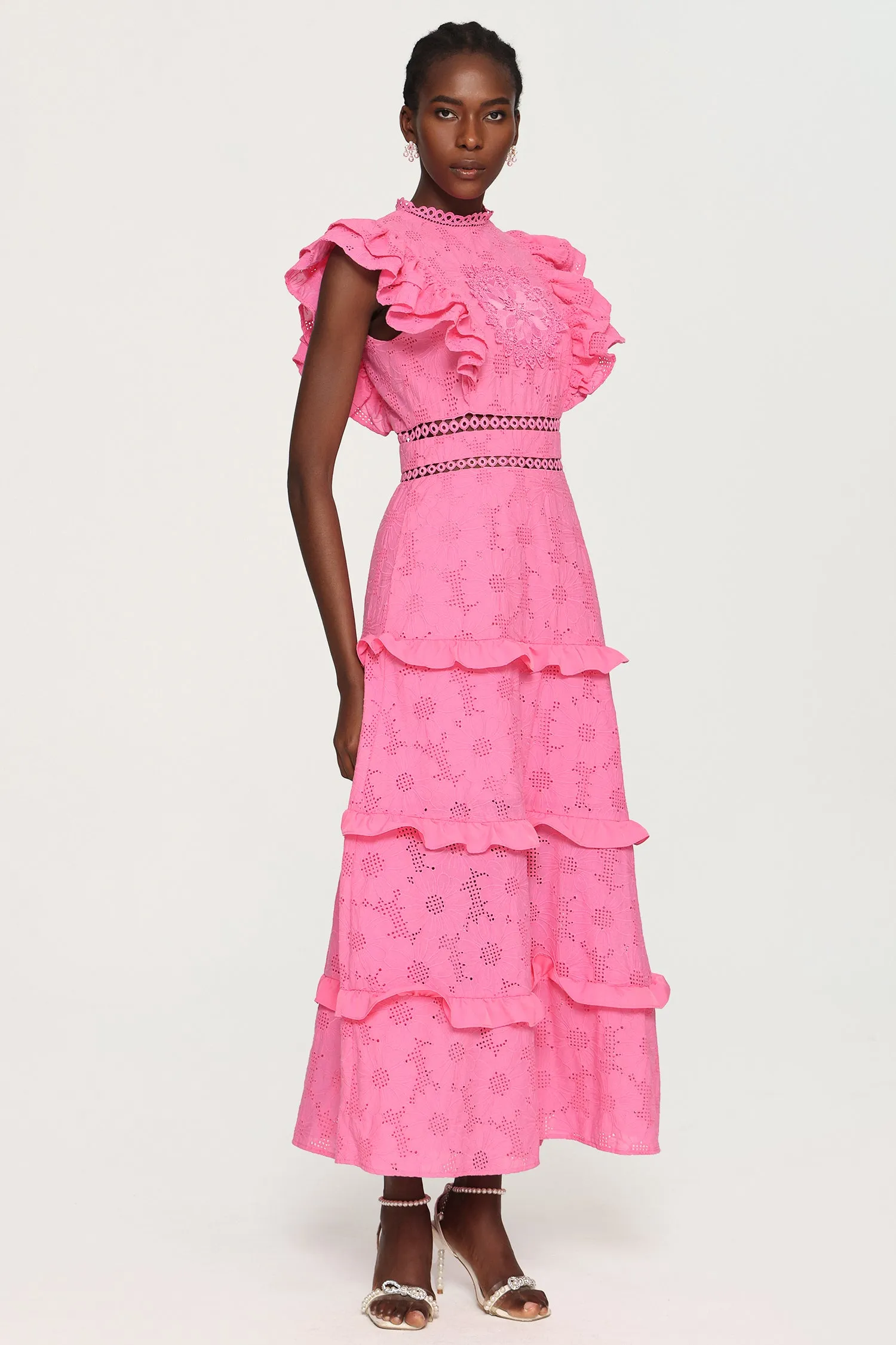 Evvie Round Neck Lace Layered Maxi Dress