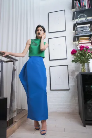 Faille Pencil Skirt With Petal Drape Back Detail