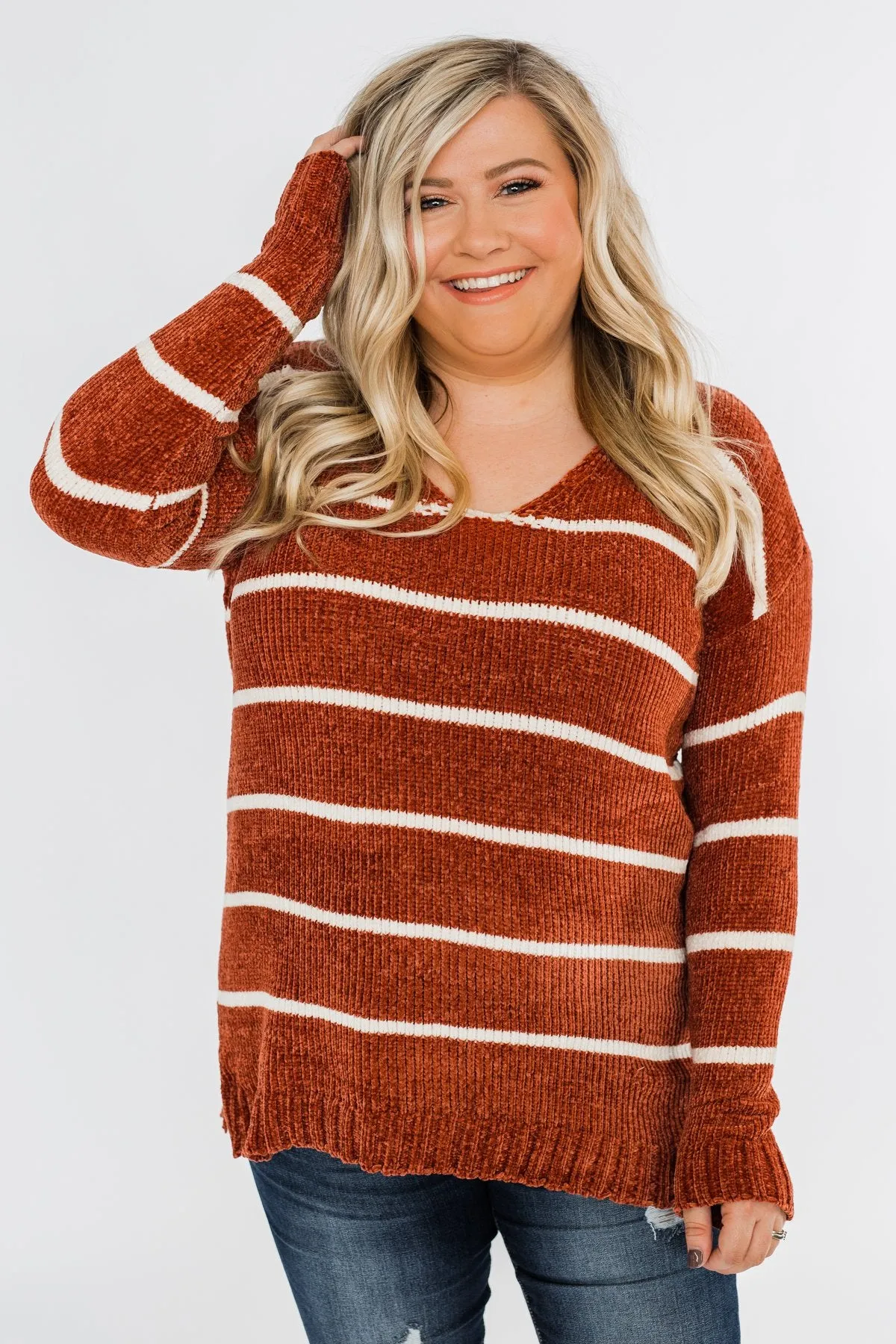 Faithfully Yours Striped Knit Sweater- Copper & Ivory