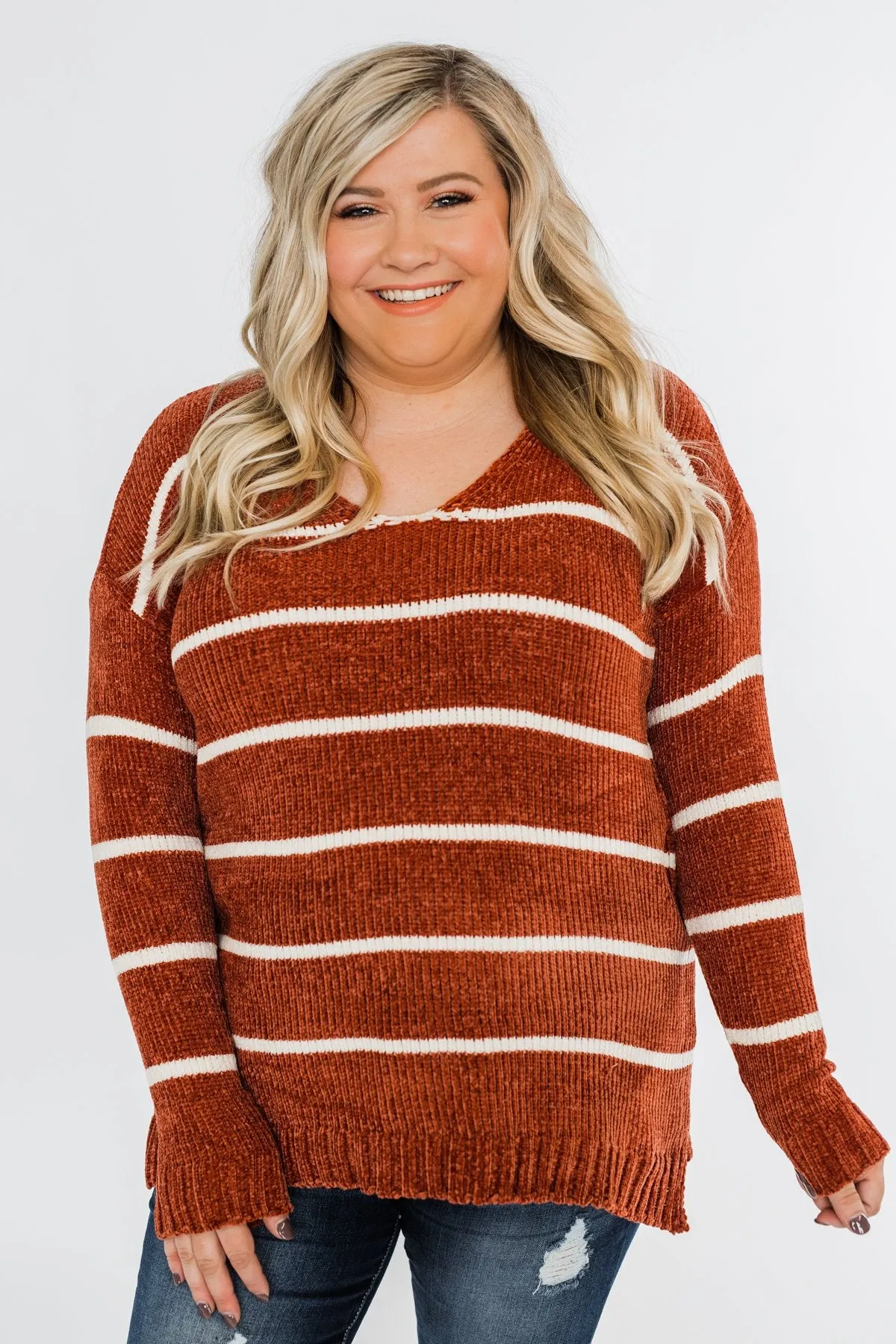 Faithfully Yours Striped Knit Sweater- Copper & Ivory