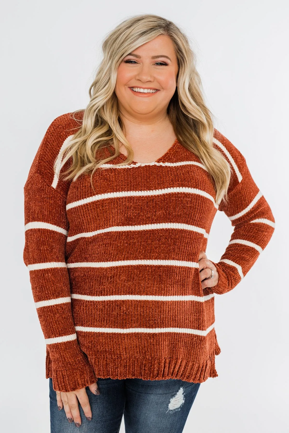 Faithfully Yours Striped Knit Sweater- Copper & Ivory