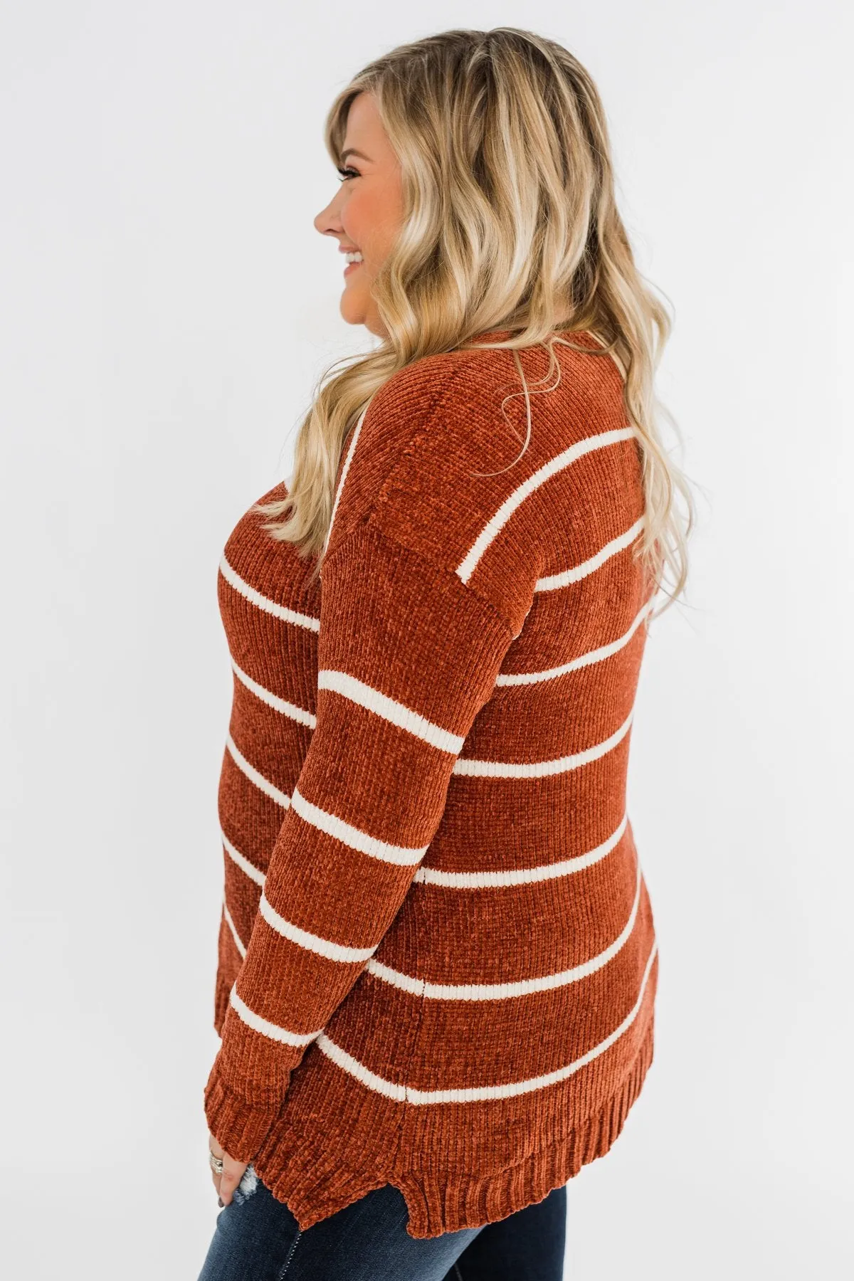 Faithfully Yours Striped Knit Sweater- Copper & Ivory