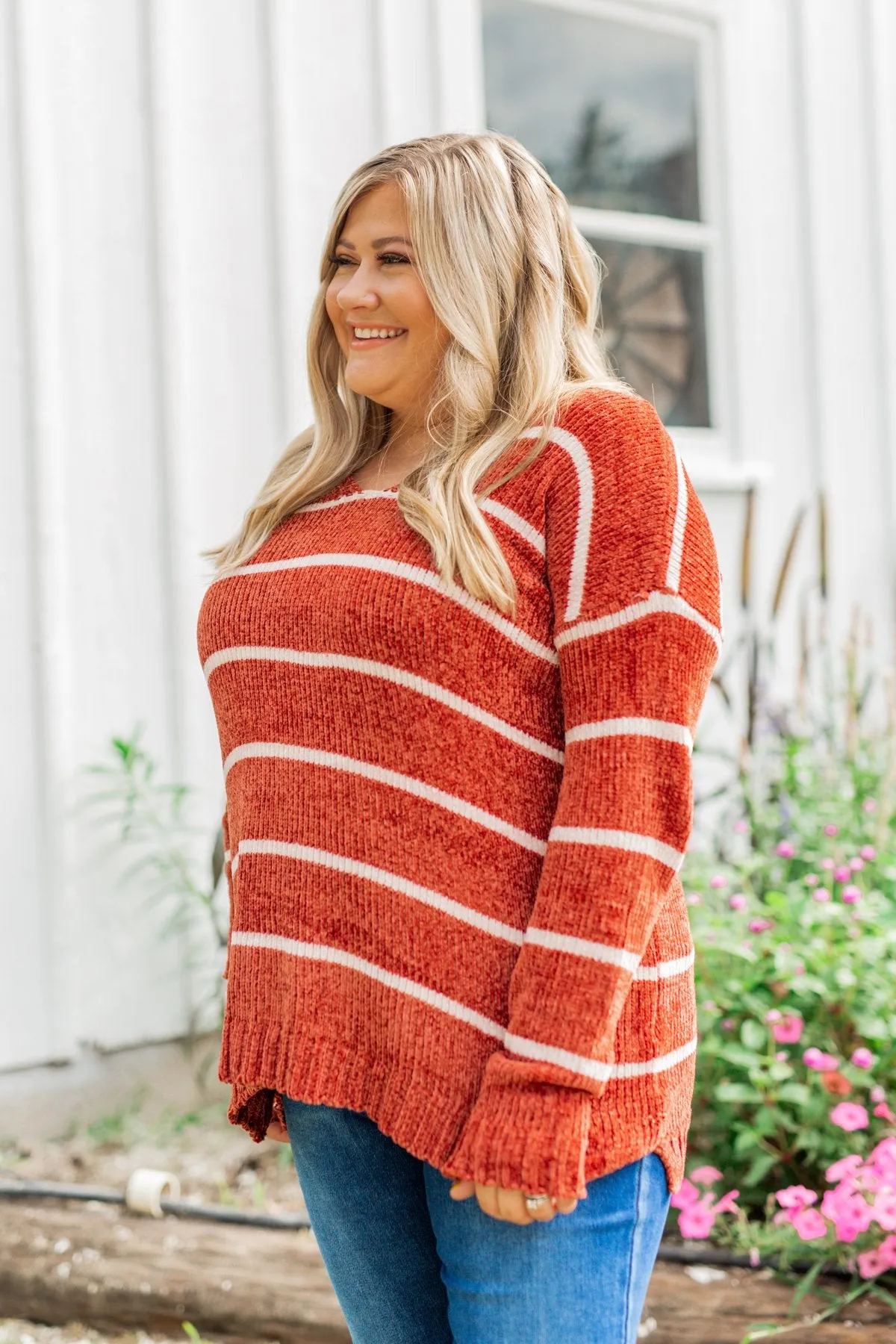 Faithfully Yours Striped Knit Sweater- Copper & Ivory