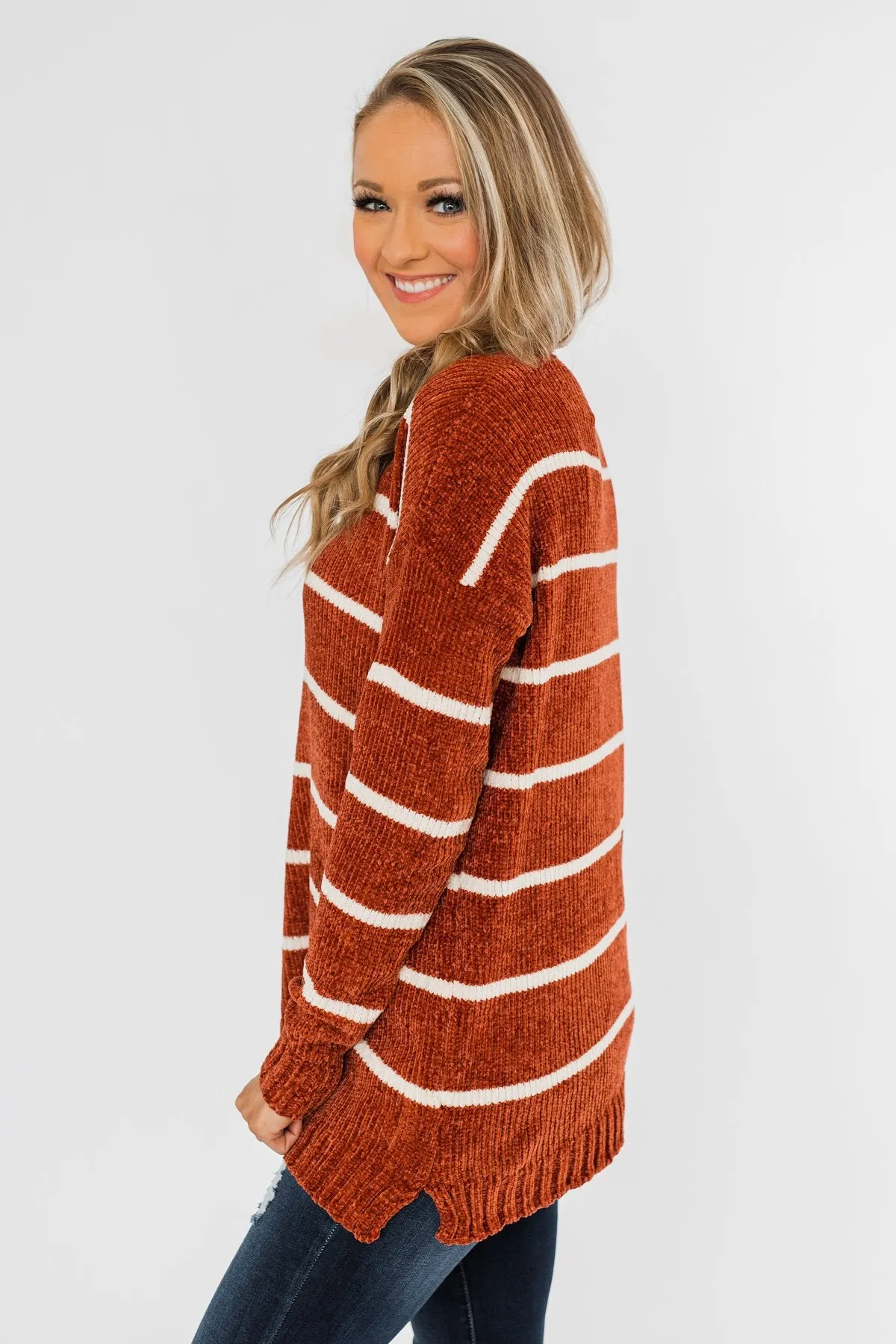Faithfully Yours Striped Knit Sweater- Copper & Ivory