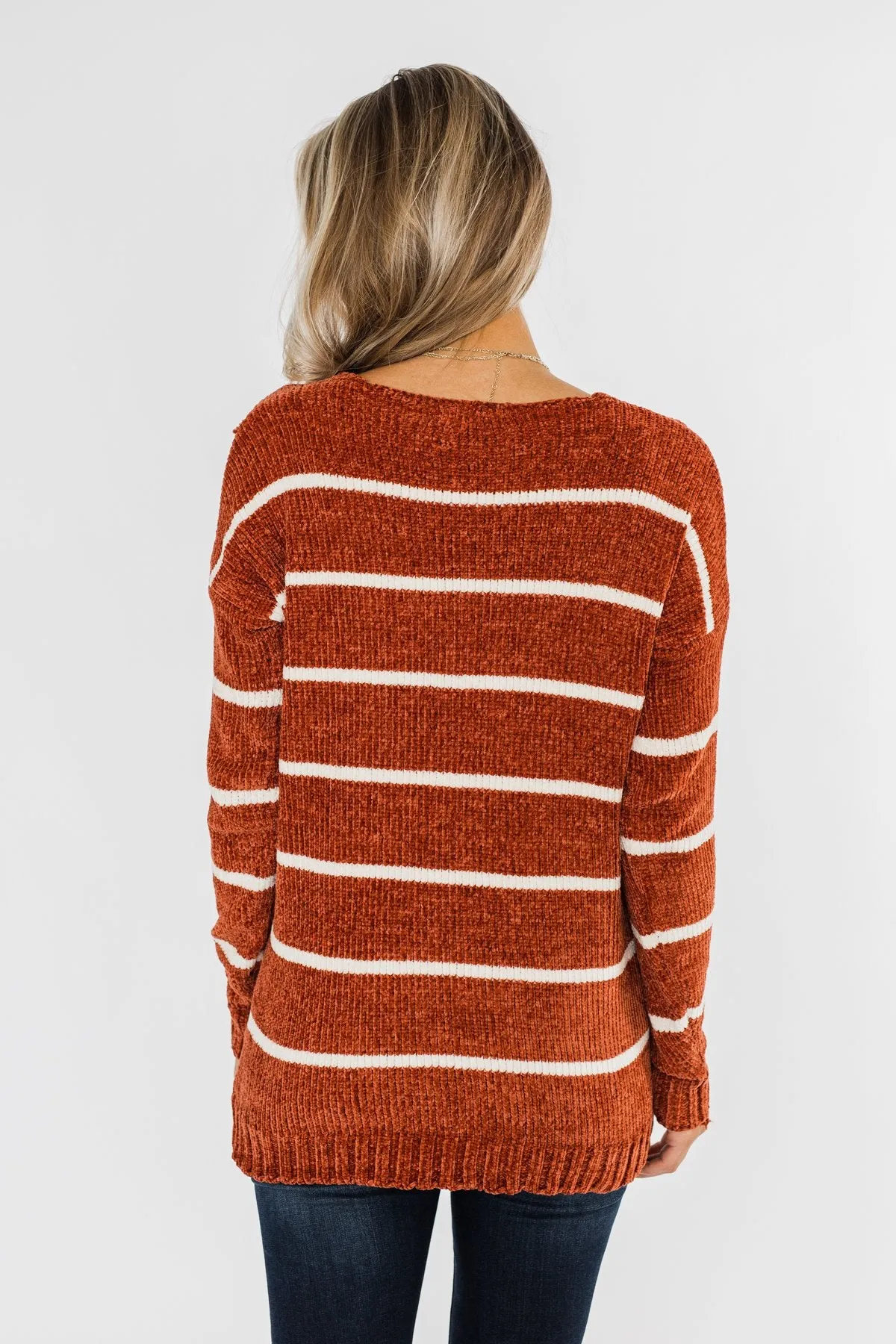 Faithfully Yours Striped Knit Sweater- Copper & Ivory