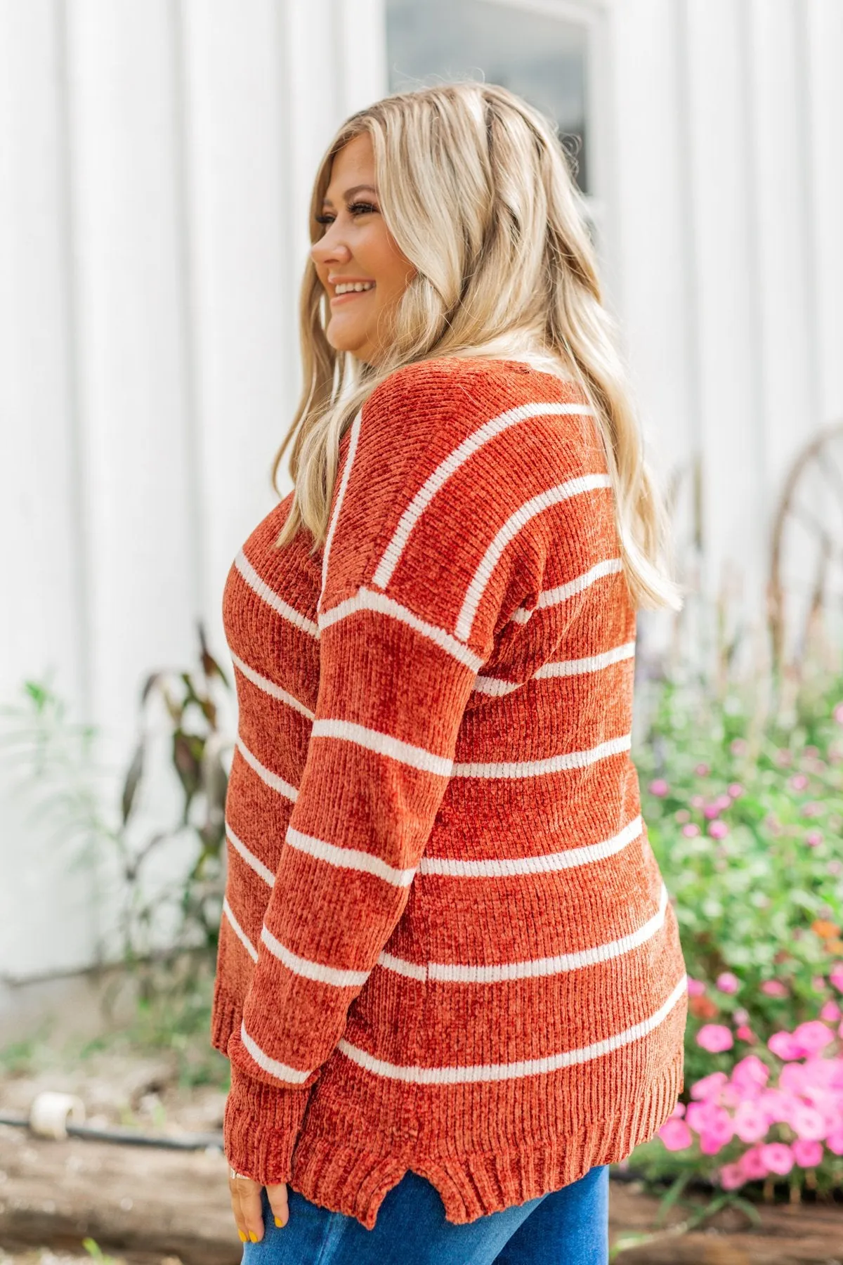 Faithfully Yours Striped Knit Sweater- Copper & Ivory