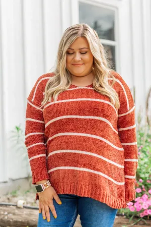 Faithfully Yours Striped Knit Sweater- Copper & Ivory