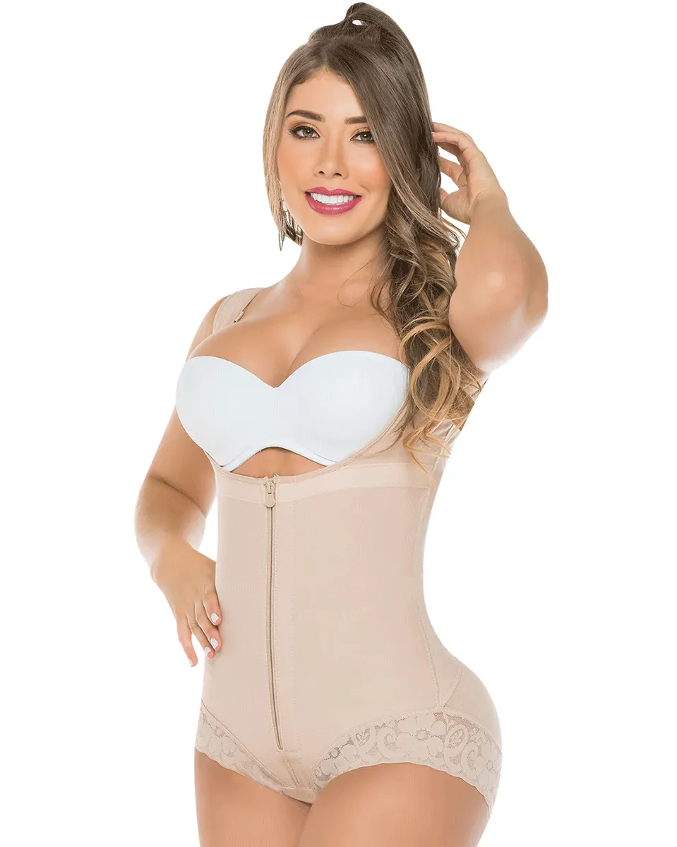 Fajas Salome Open Bust Panty Post Op Faja Shapewear for Women with Wide Straps and Front Zipper Powernet