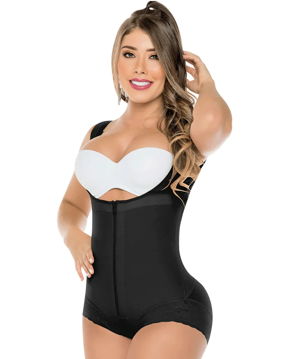 Fajas Salome Open Bust Panty Post Op Faja Shapewear for Women with Wide Straps and Front Zipper Powernet