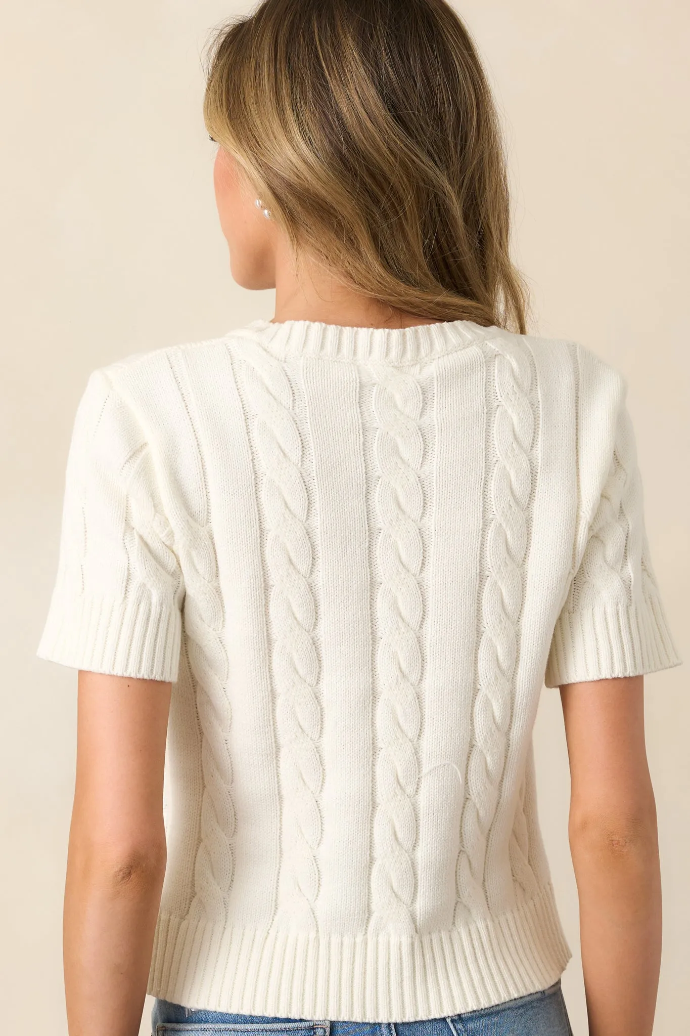 Feels Like Home Ivory Short Sleeve Cable Knit Cardigan