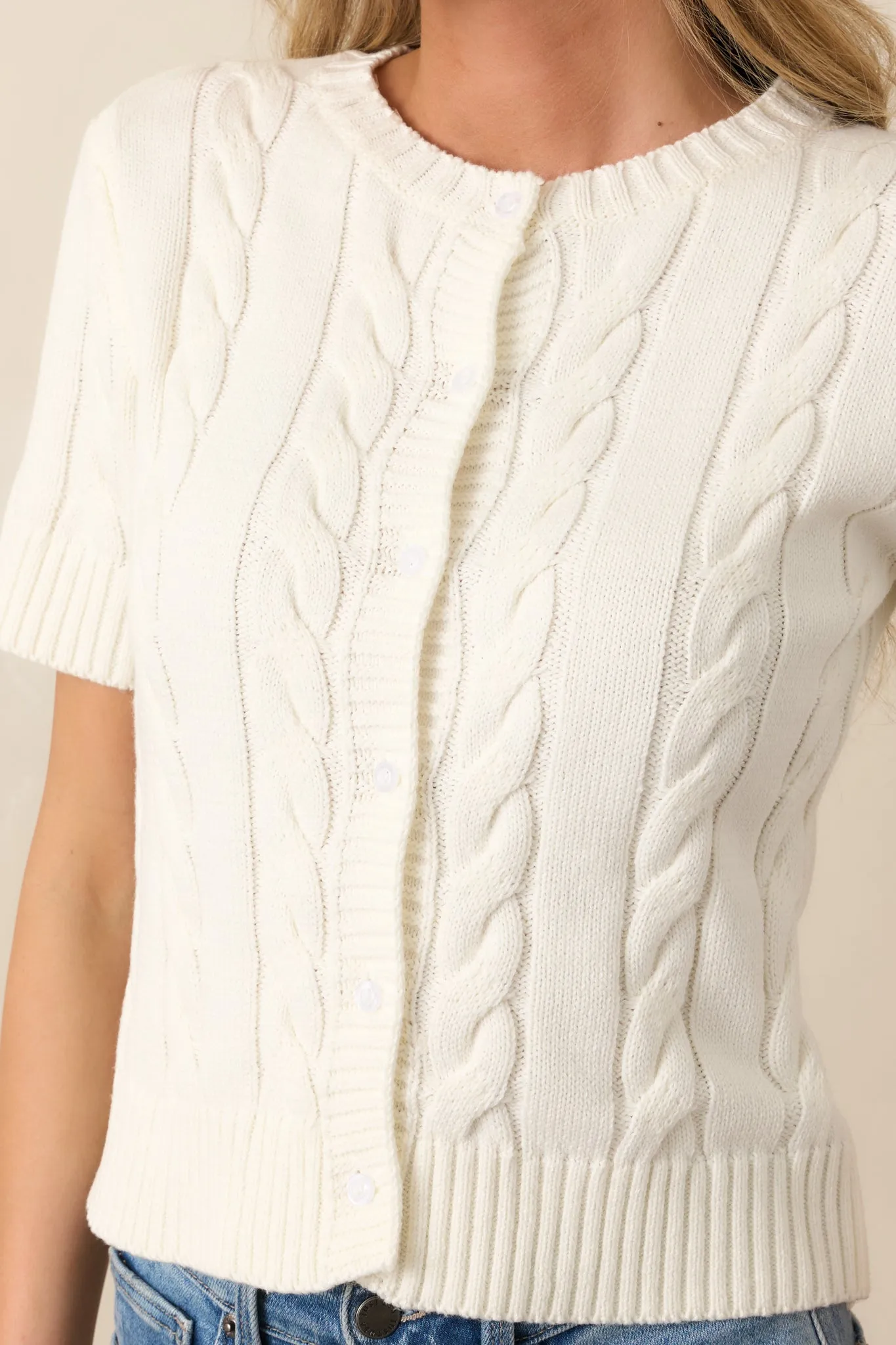 Feels Like Home Ivory Short Sleeve Cable Knit Cardigan