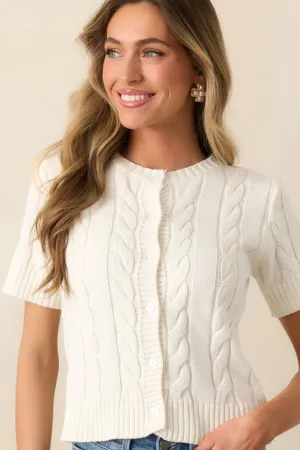 Feels Like Home Ivory Short Sleeve Cable Knit Cardigan