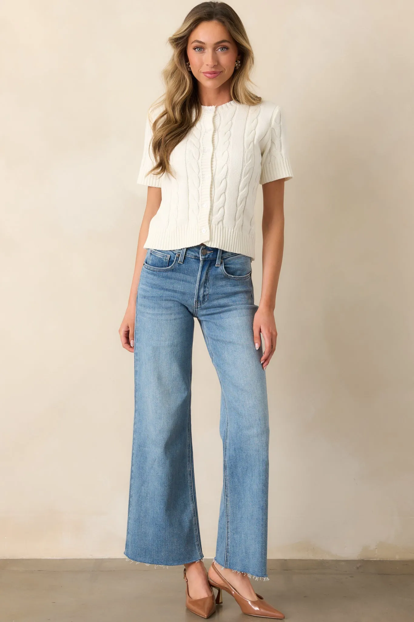 Feels Like Home Ivory Short Sleeve Cable Knit Cardigan