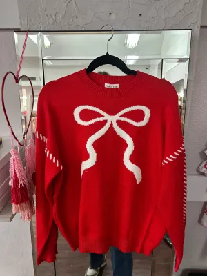 Feminine Touch Bow Sweater: Red