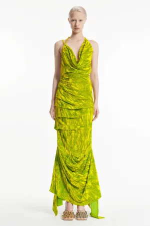 Fitted Asymmetric Draped Dress Citron