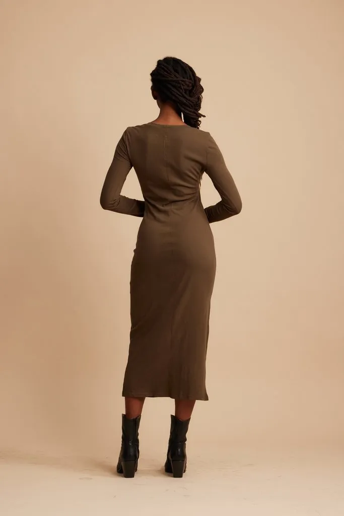 Fitted Long Sleeve Dress, Forest