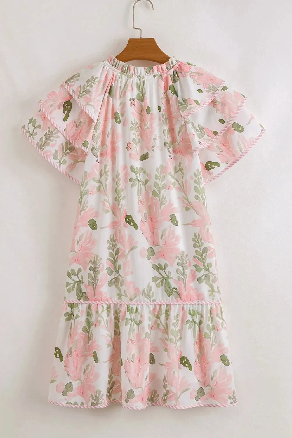 Floral Contrast Edge Layered Short Sleeve Mini Dress