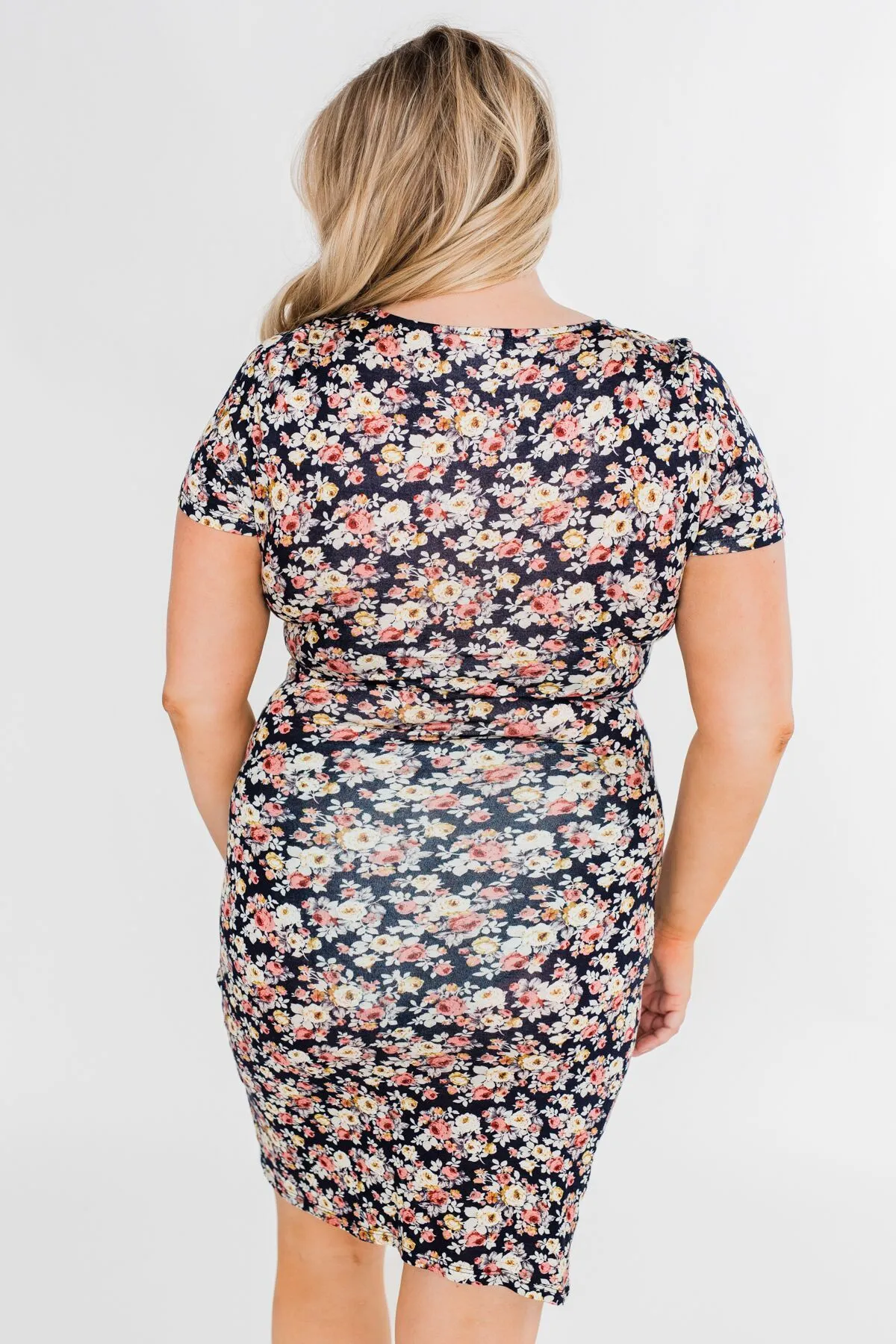 Floral Take Me Away Short Sleeve Dress- Navy