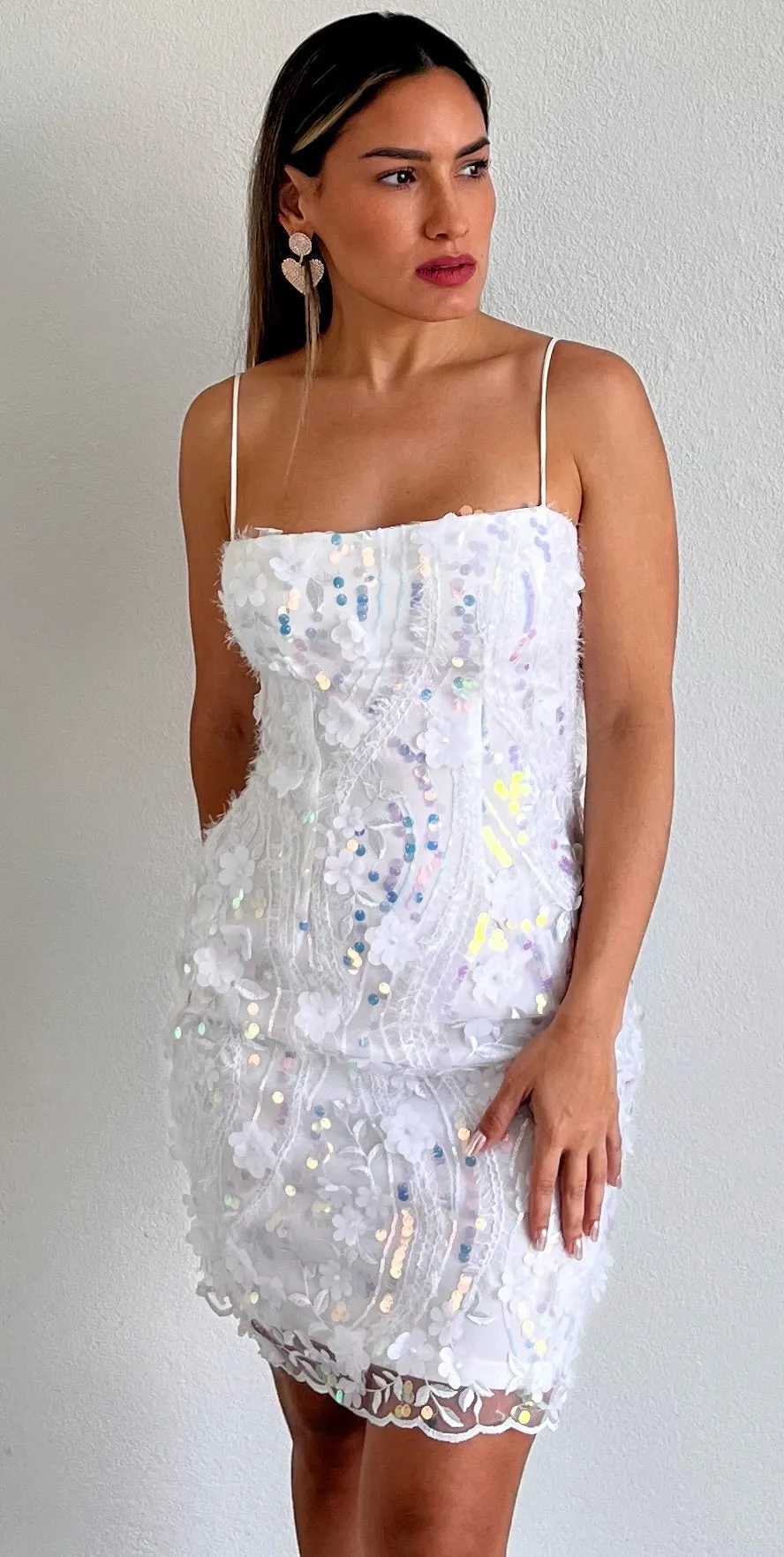 Flowers & Dreams Floral Sequins Mini Dress