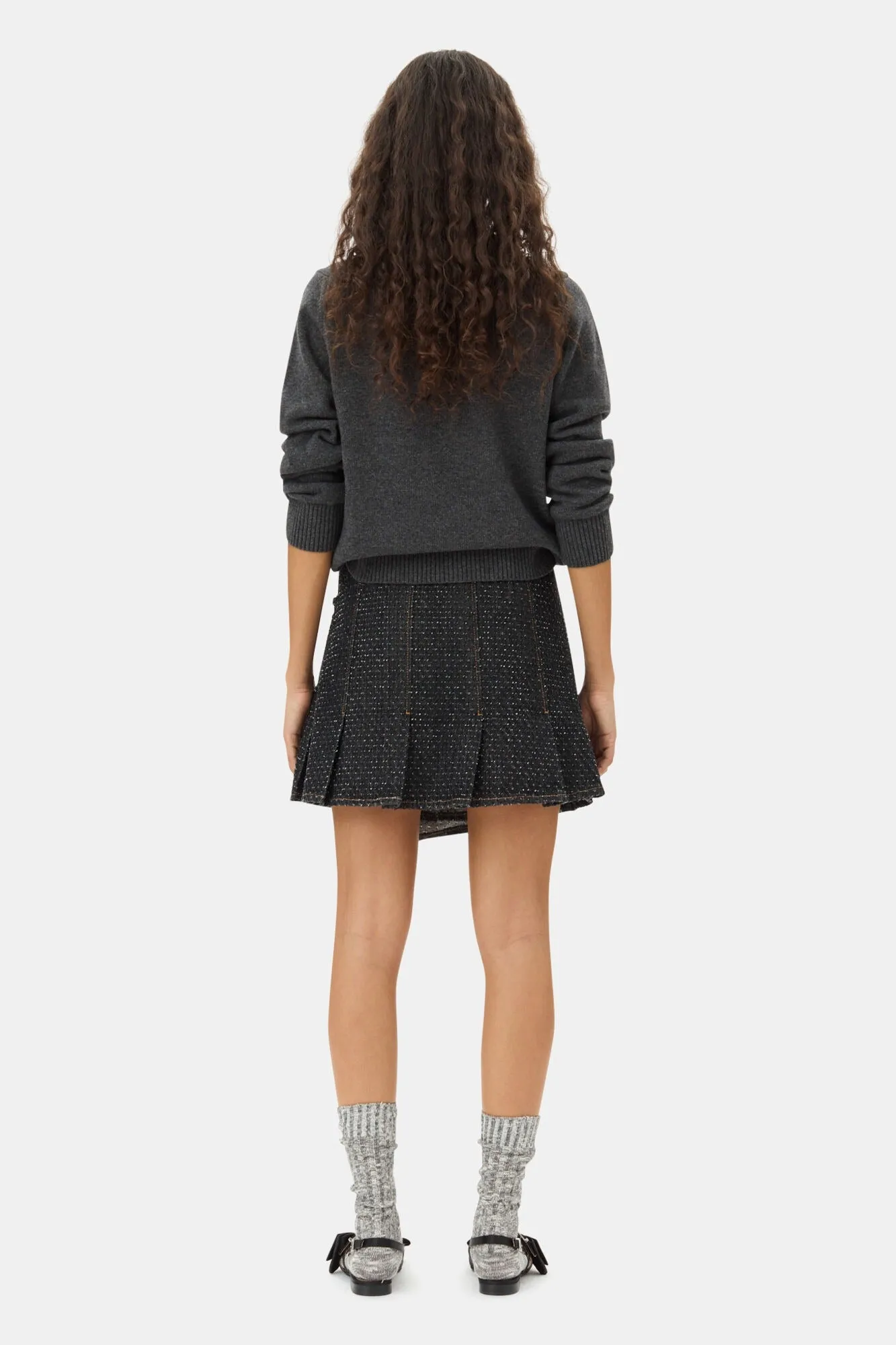 Ganni Graphic Wool Mix Bear Crewneck Sweater in Gray Quill