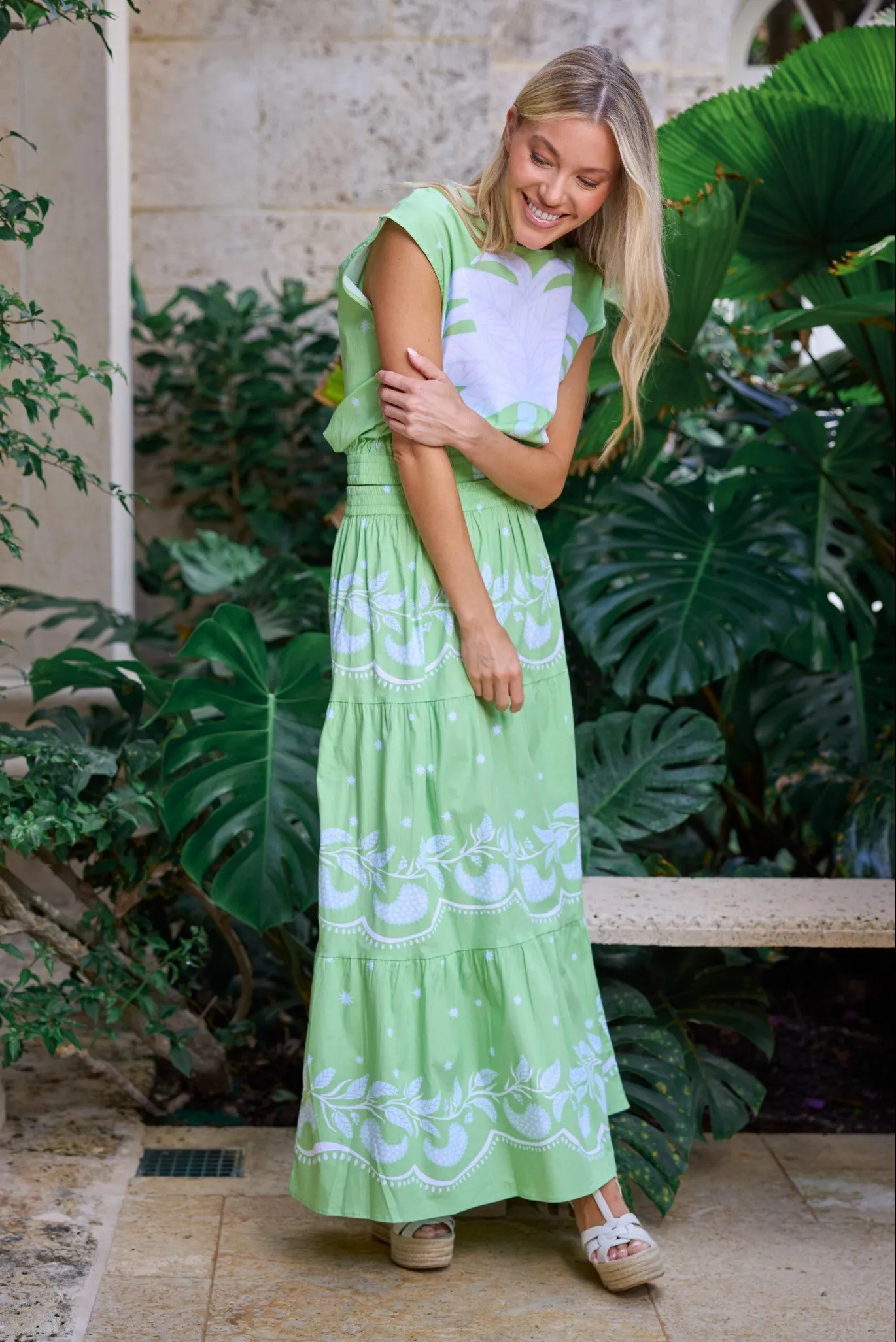 Gardenia Skirt in Celedon Palmetto
