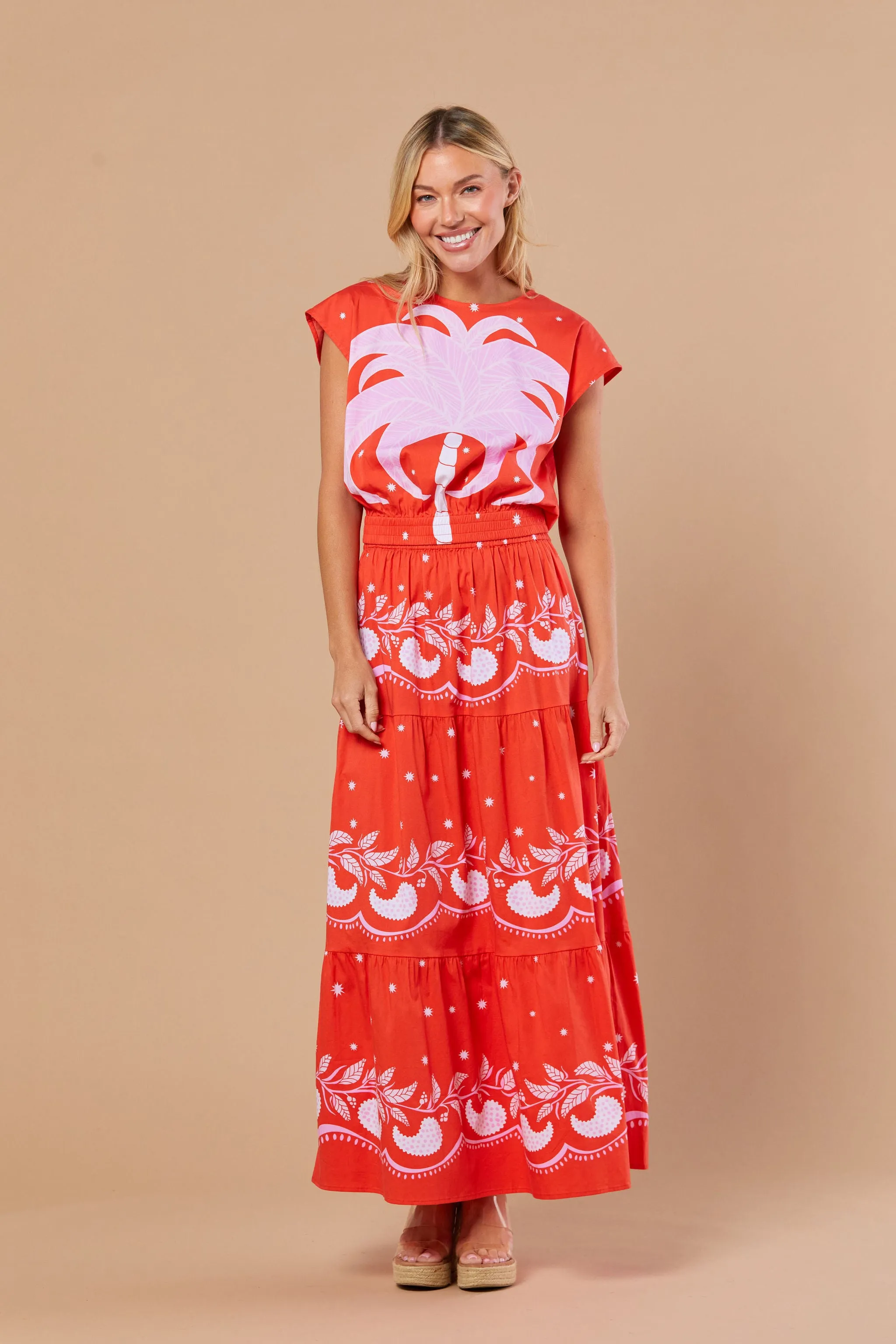 Gardenia Skirt in Sangria Palmetto