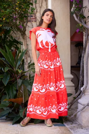 Gardenia Skirt in Sangria Palmetto