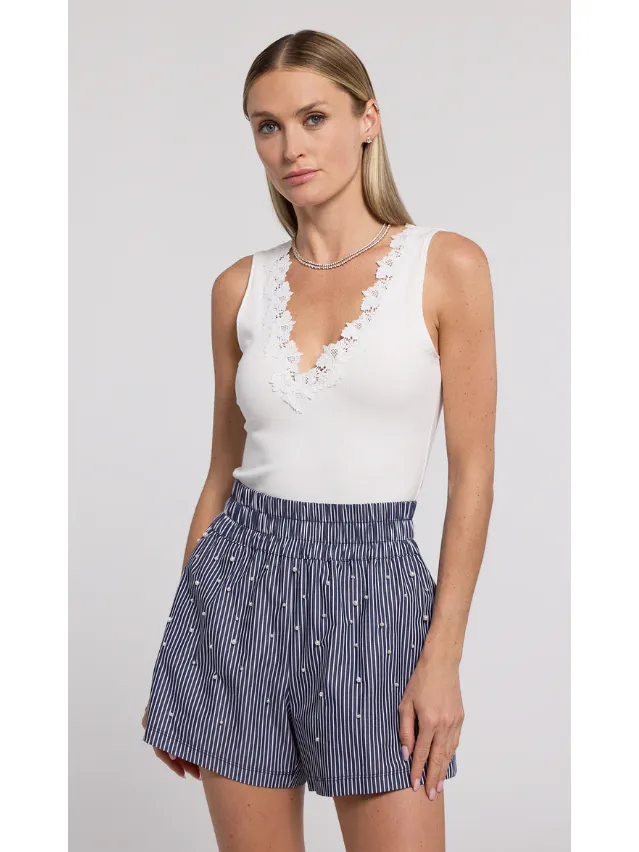 Generation Love Reida Lace Combo Ribbed Tank Top in White