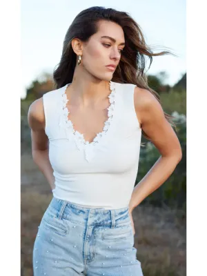 Generation Love Reida Lace Combo Ribbed Tank Top in White