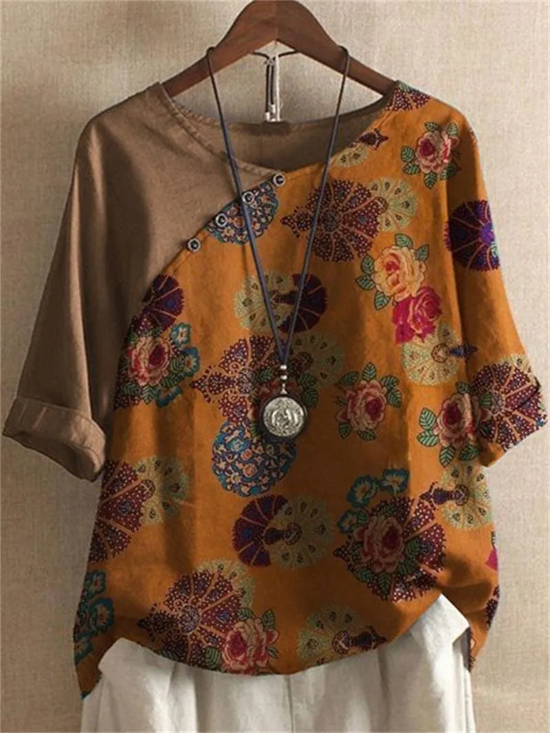Gina | Short Sleeve Button Down Floral Blouse