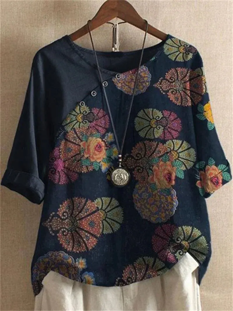 Gina | Short Sleeve Button Down Floral Blouse