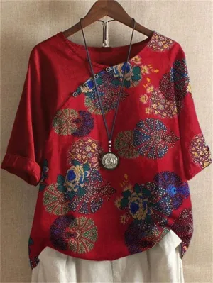 Gina | Short Sleeve Button Down Floral Blouse