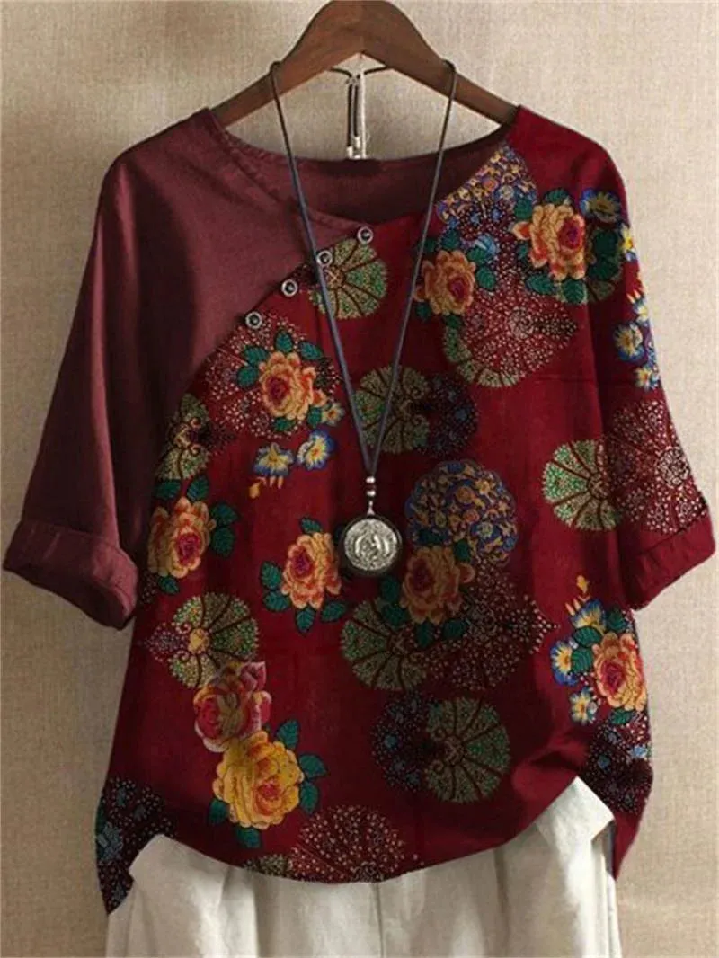 Gina | Short Sleeve Button Down Floral Blouse