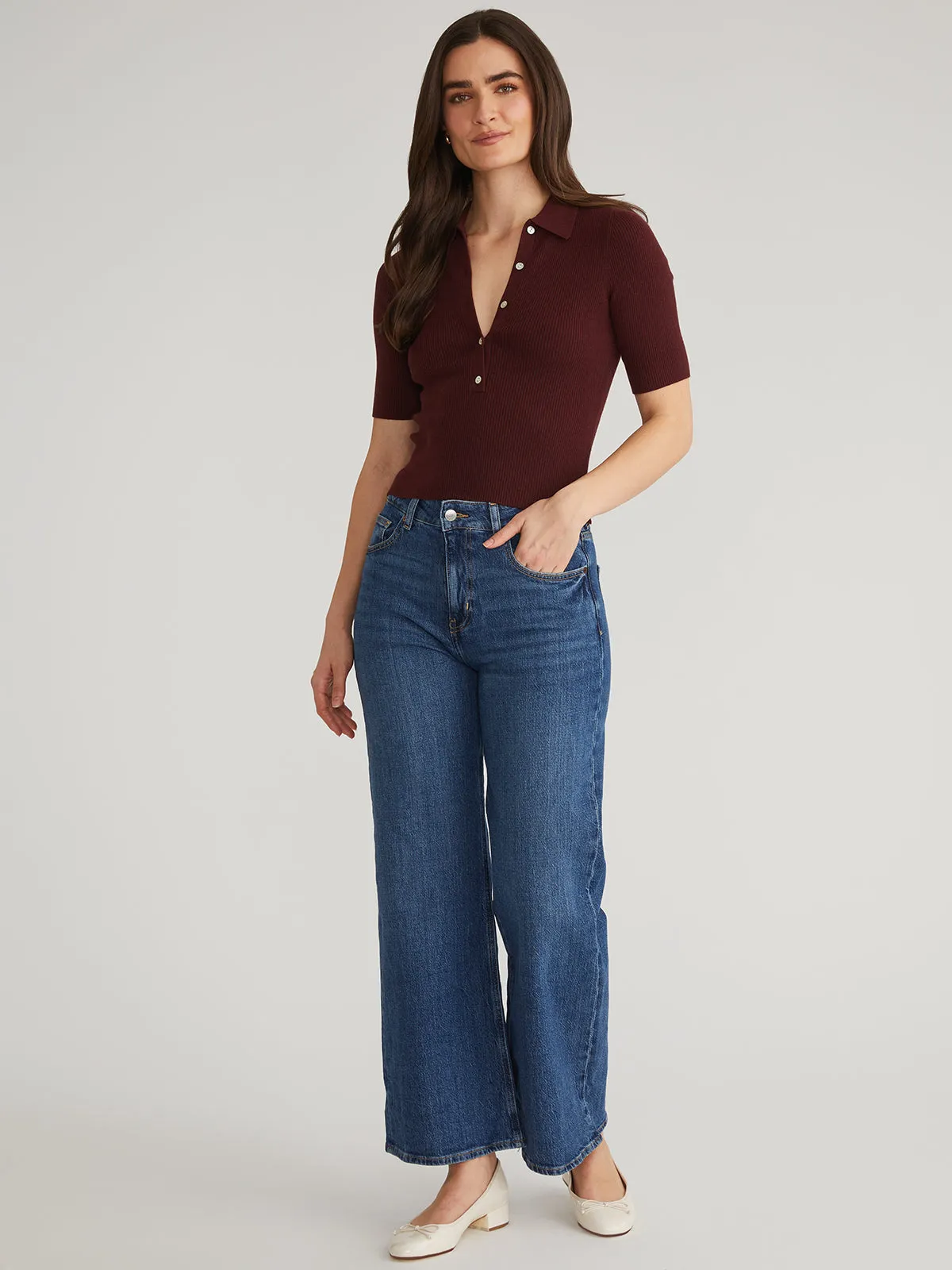 Ginny: Short Sleeve Johnny Collar Top