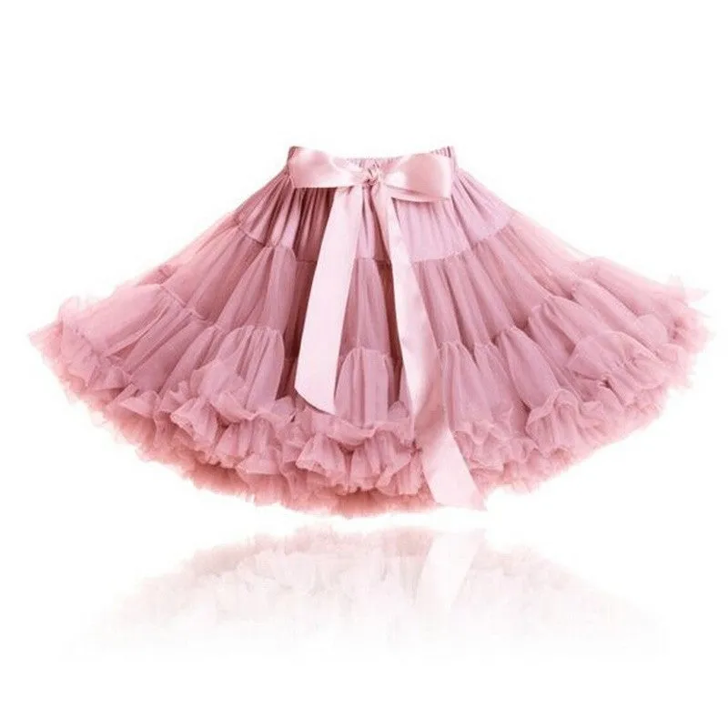 Girls Fluffy 2-18 Years Chiffon Pettiskirt Solid Colors tutu skirts girl Dance Skirt Christmas Tulle Petticoat