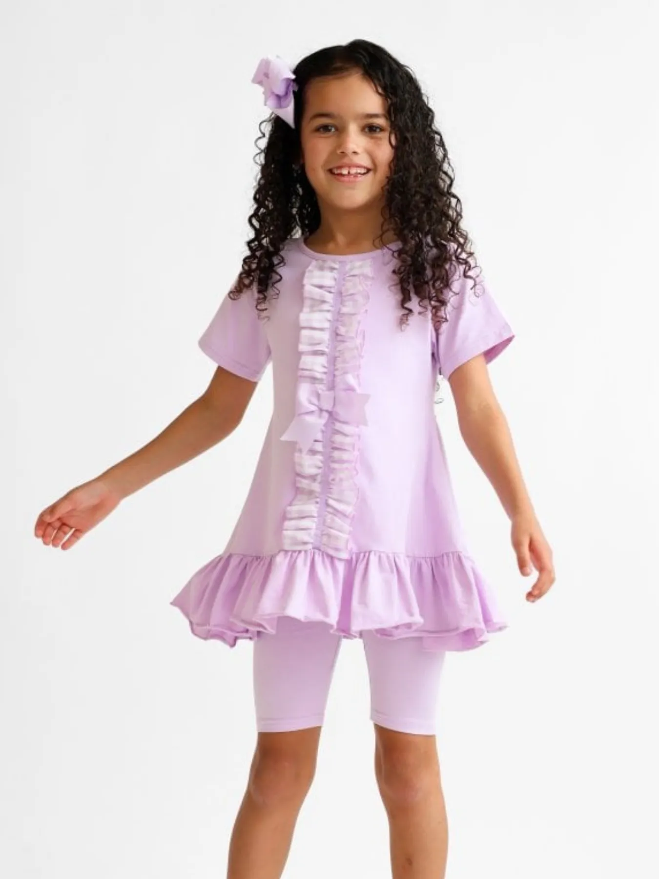 Girls 'Larosa' 3-Piece Frilly Outfit Set With Leggings & Shorts - Lilac