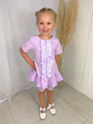 Girls 'Larosa' 3-Piece Frilly Outfit Set With Leggings & Shorts - Lilac